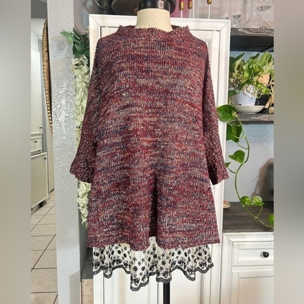 chunky burgundy sweater size small winter fall cozy